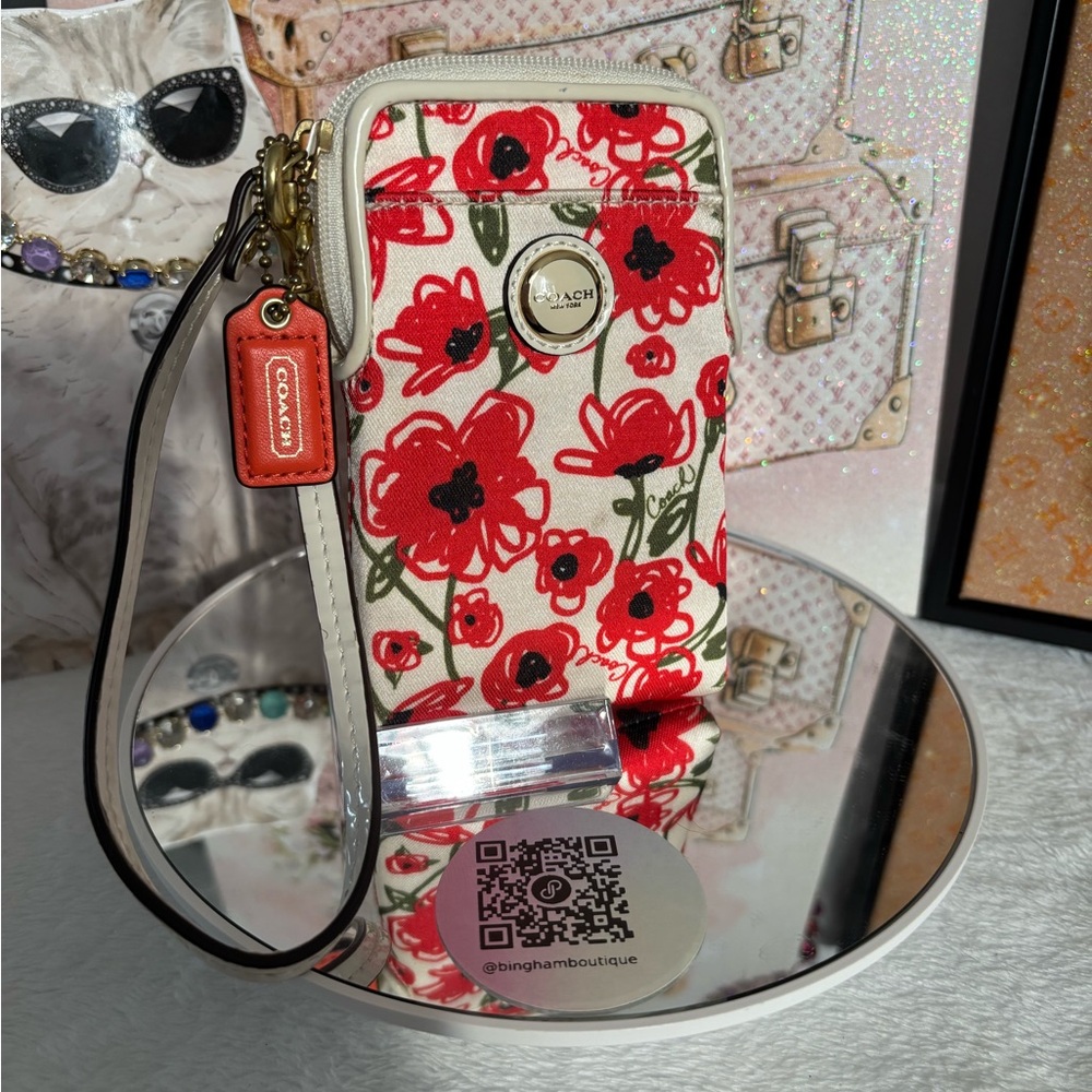 Coach Floral Print Wristlet in Red and White